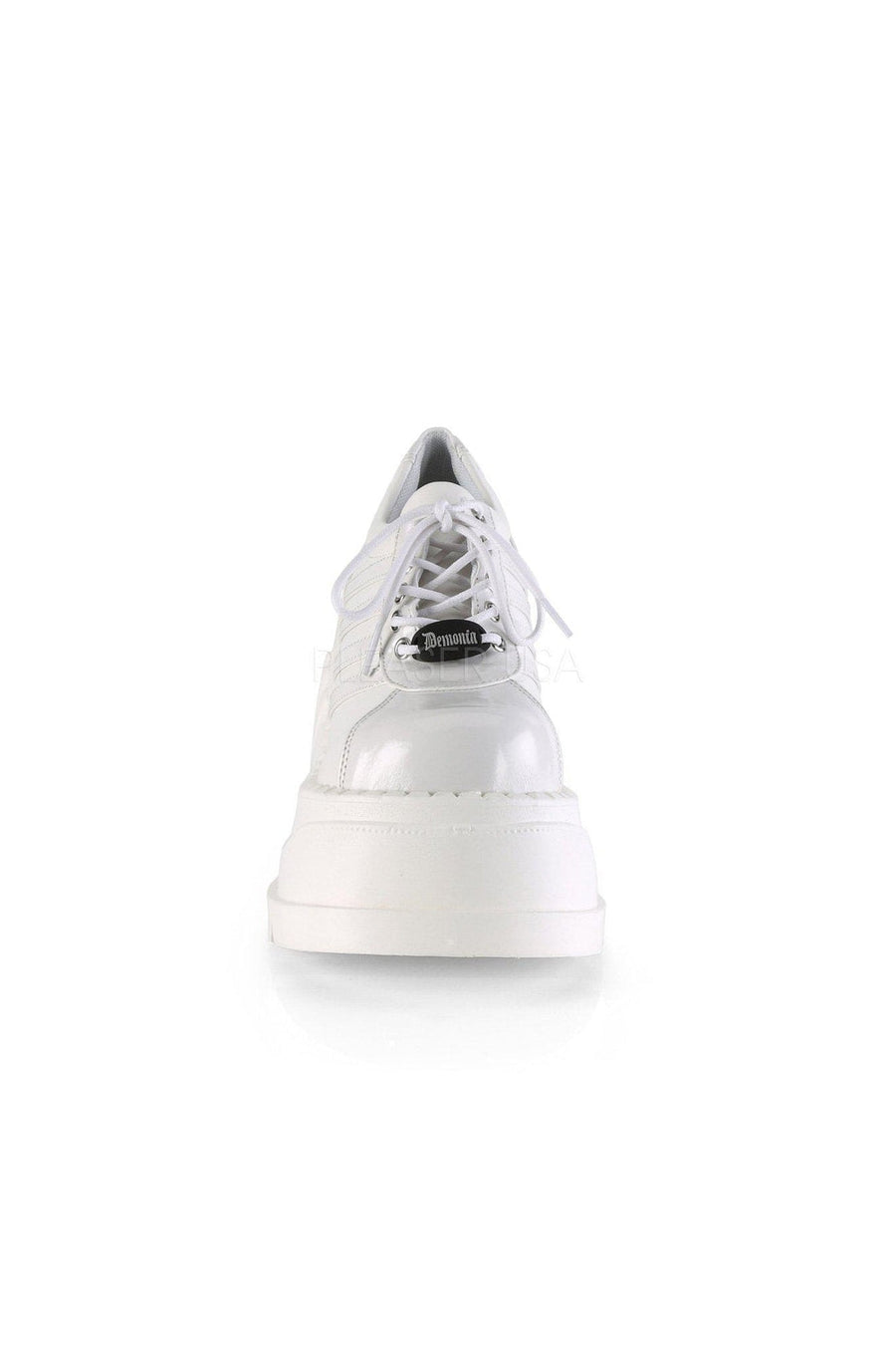 Demonia STOMP-08  Wedge in White Patent
