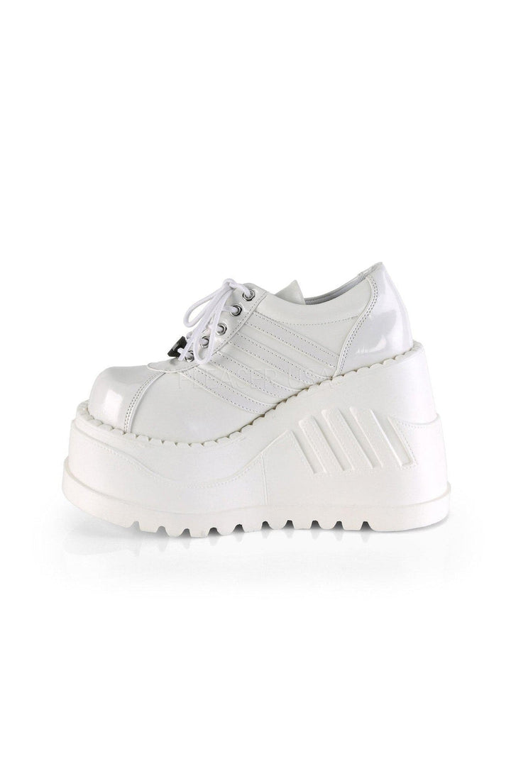 STOMP-08 Demonia Wedge | White Patent-Demonia-SEXYSHOES.COM