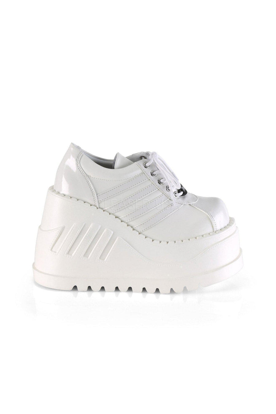 Demonia STOMP-08  Wedge in White Patent