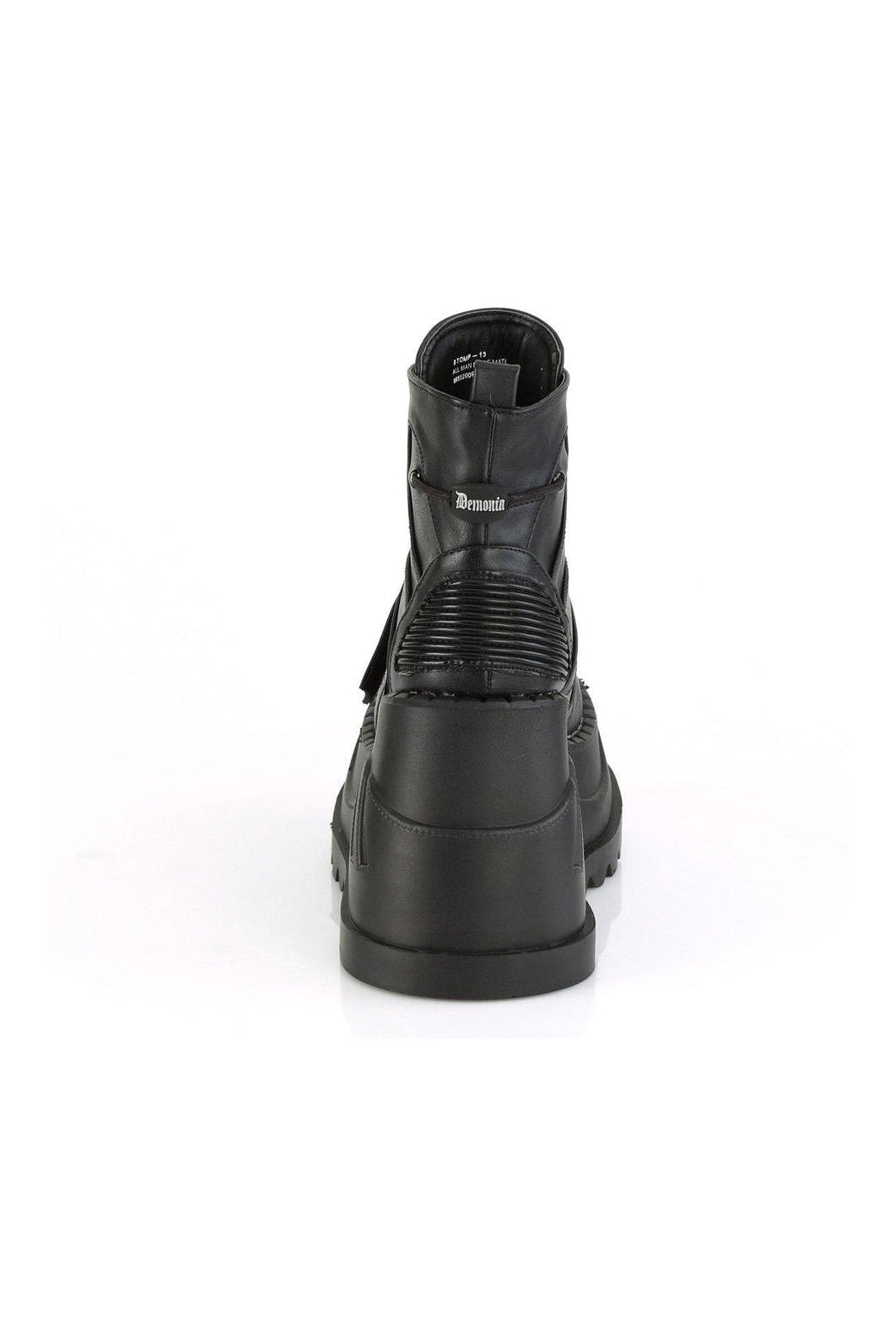 Demonia STOMP-13 Ankle Boot in Black Faux Leather