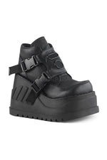 STOMP-15 Demonia Wedge | Black Faux Leather
