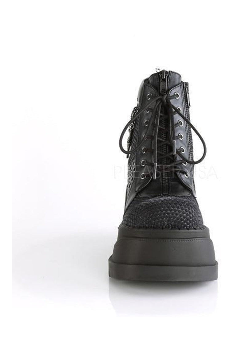 Demonia STOMP-18  Platform Boot in Black Faux Leather