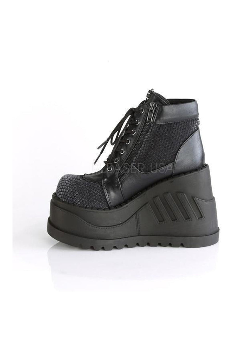 Demonia STOMP-18  Platform Boot in Black Faux Leather