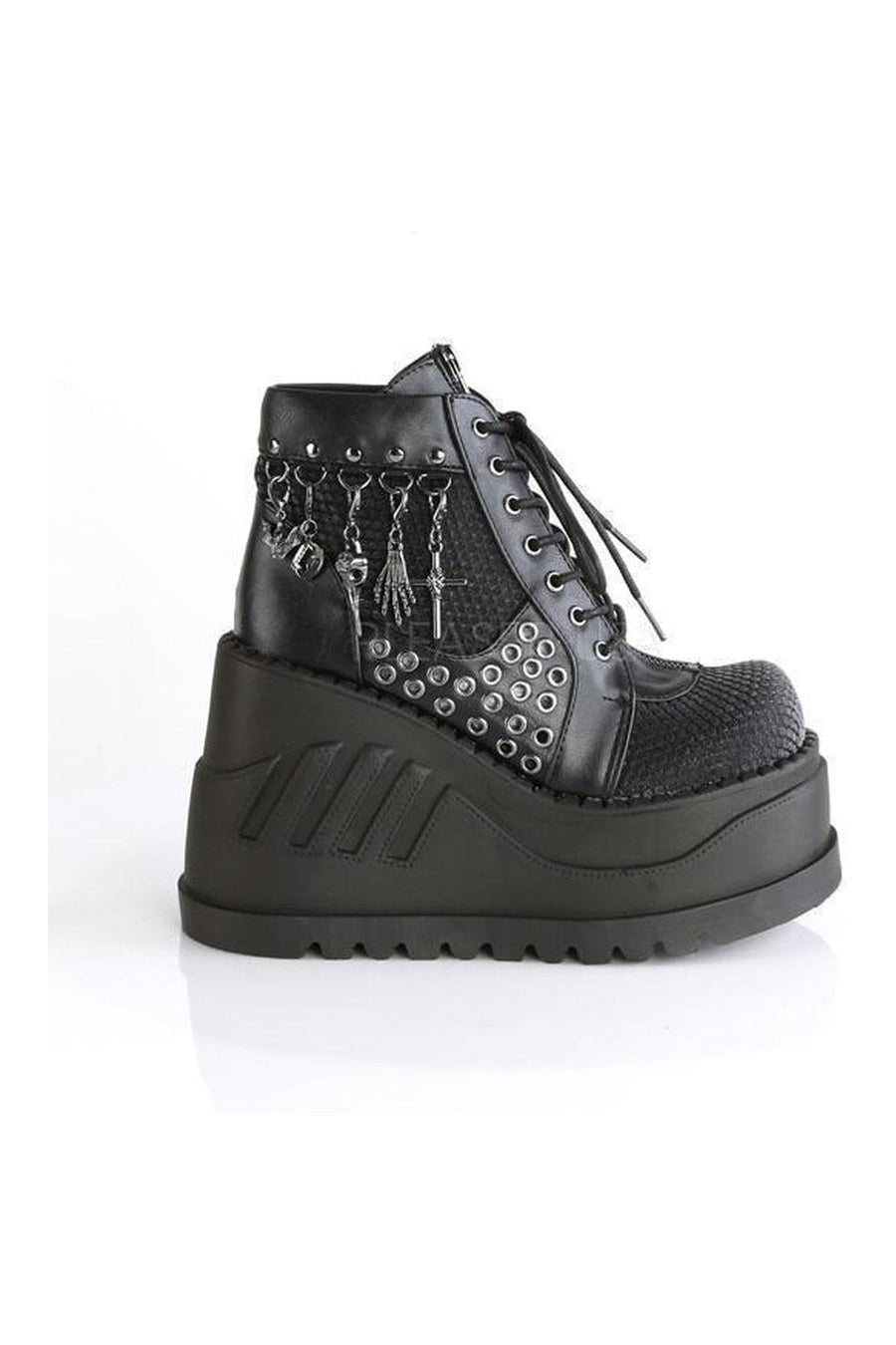 Demonia STOMP-18  Platform Boot in Black Faux Leather