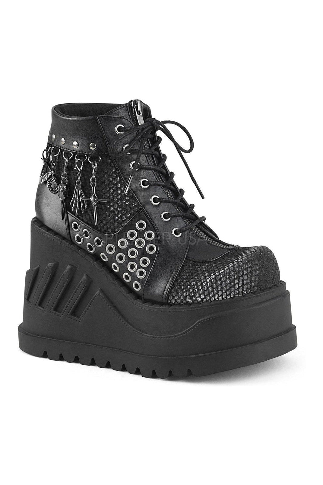 Demonia STOMP-18  Platform Boot in Black Faux Leather from SexyShoes.com