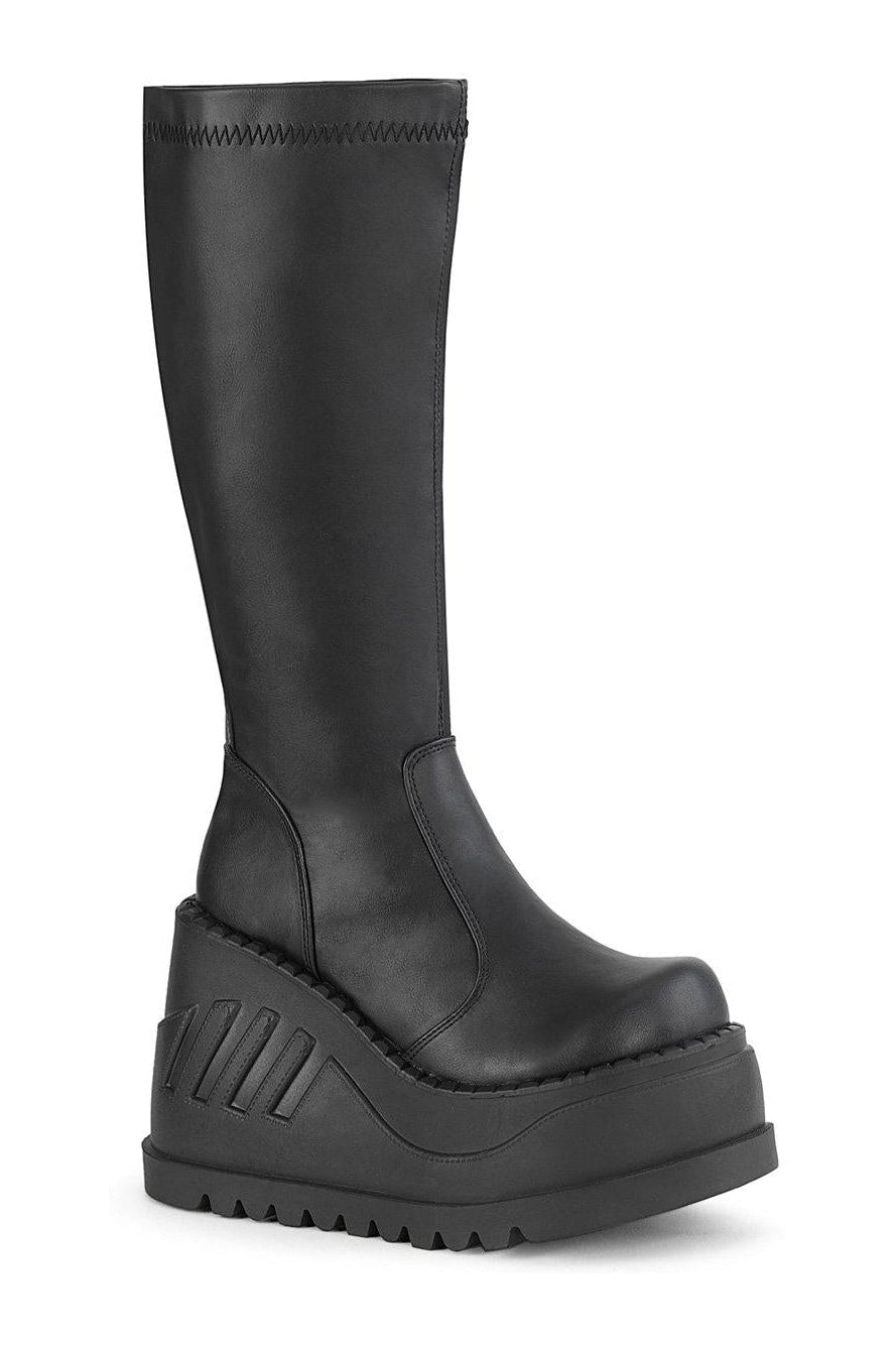 STOMP-200 Knee Boot | Black Faux Leather-Knee Boots-Demonia-SEXYSHOES.COM