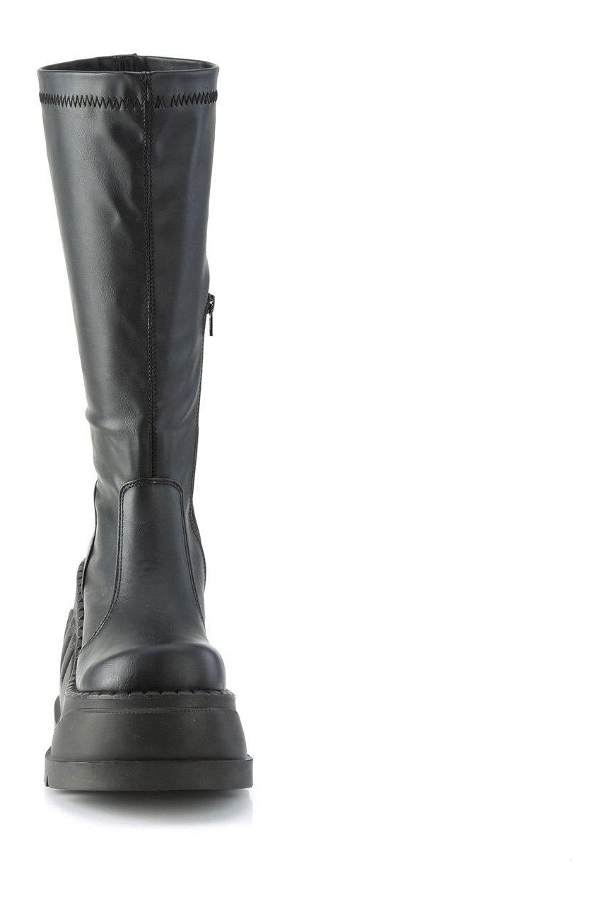 Demonia STOMP-200 Knee Boot in Black Faux Leather