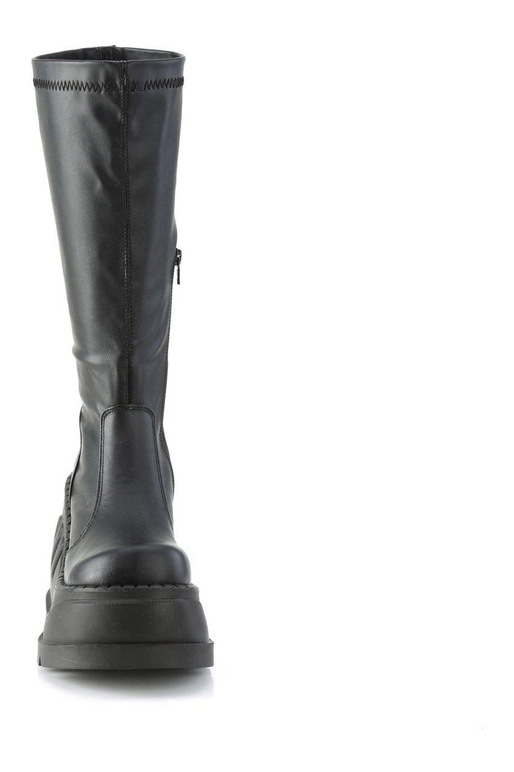 STOMP-200 Knee Boot | Black Faux Leather-Knee Boots-Demonia-SEXYSHOES.COM