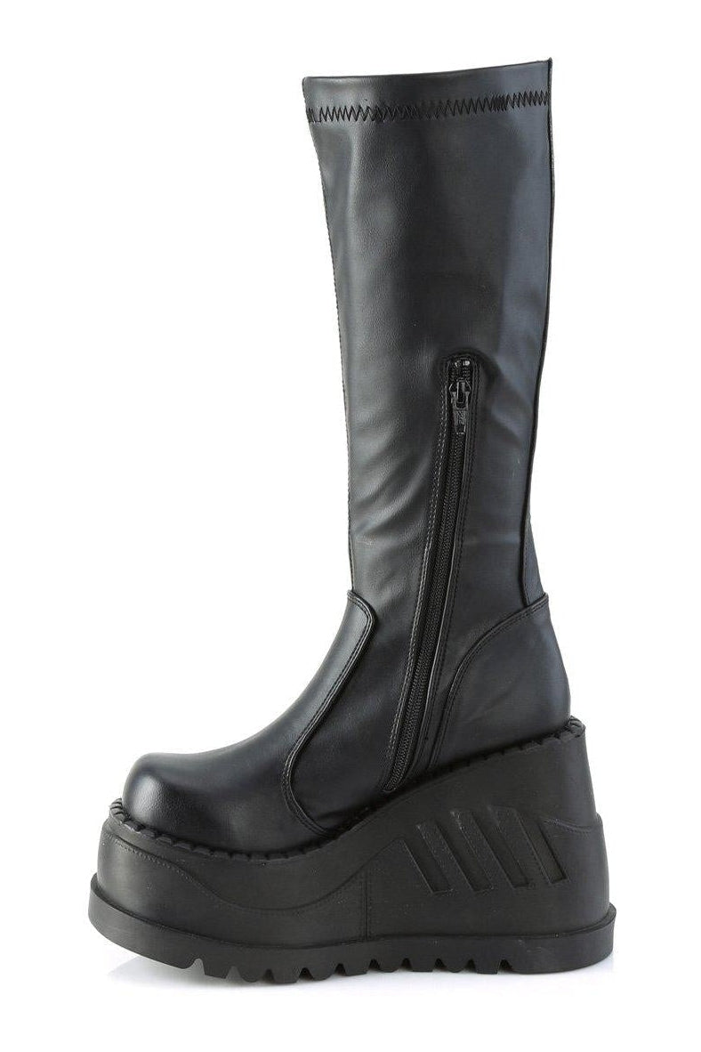 Demonia STOMP-200 Knee Boot in Black Faux Leather