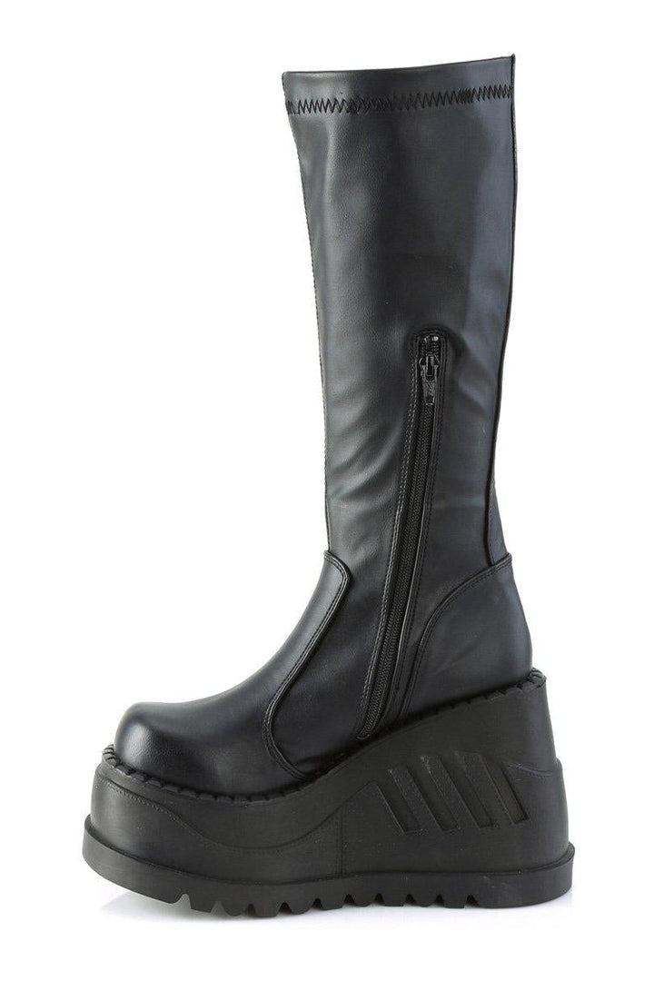 STOMP-200 Knee Boot | Black Faux Leather-Knee Boots-Demonia-SEXYSHOES.COM