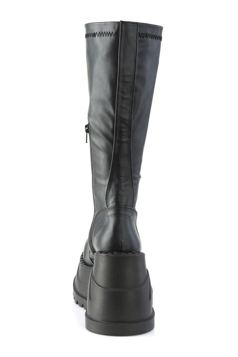 Demonia STOMP-200 Knee Boot in Black Faux Leather