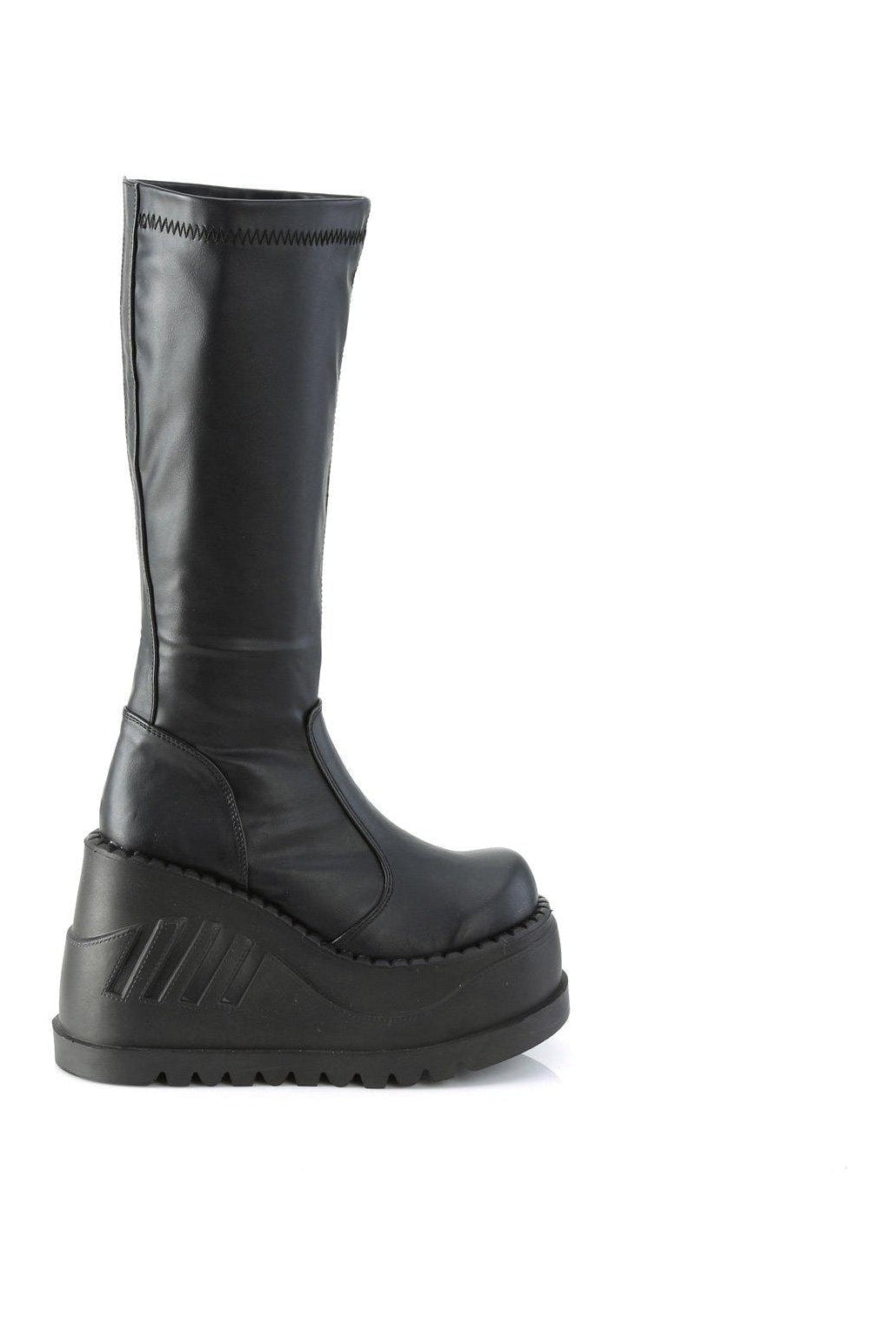 STOMP-200 Knee Boot | Black Faux Leather-Knee Boots-Demonia-SEXYSHOES.COM
