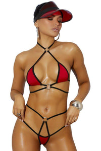 Elegant Moments Strappy Bikini With O Rings in Red  from SexyShoes.com