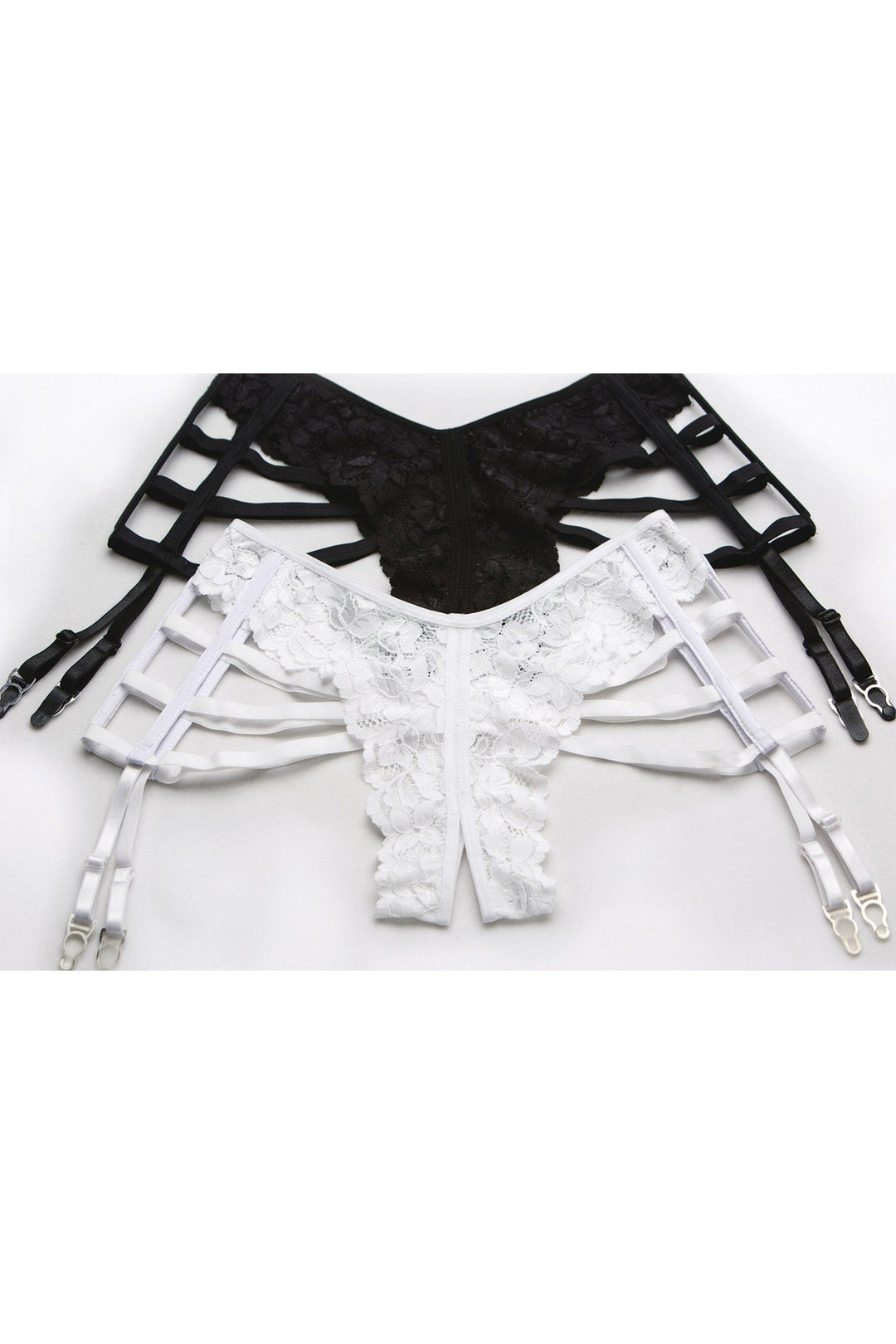 Shirley of Hollywood Stretch Lace And Elastic, Strappy Open Front in Red  from SexyShoes.com