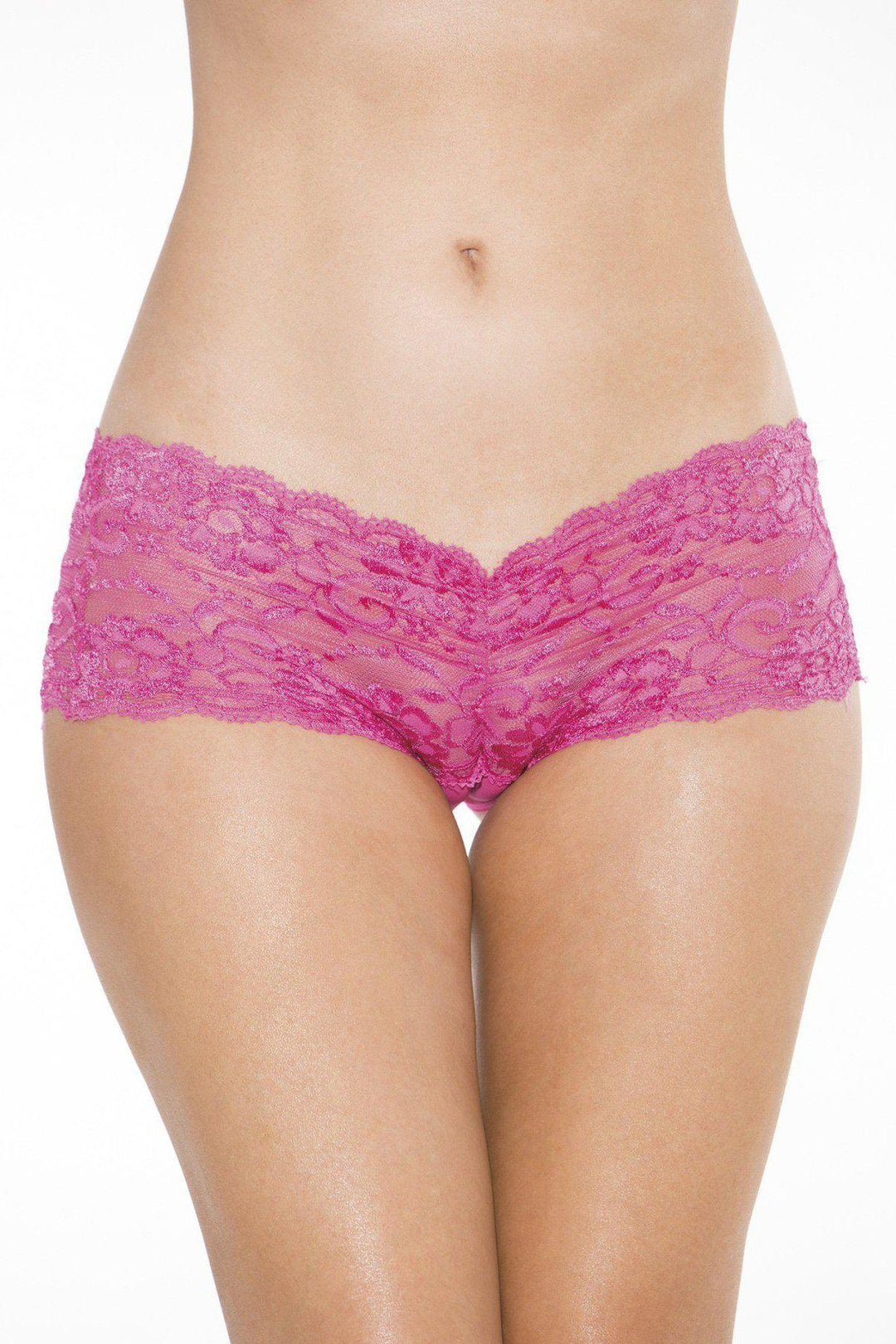 Shirley of Hollywood Stretch Lace Open Front Boy Short in Pink  from SexyShoes.com
