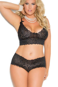 Elegant Moments Stretch Lace Camisole With Satin Bows And Booty Shorts in Black  from SexyShoes.com