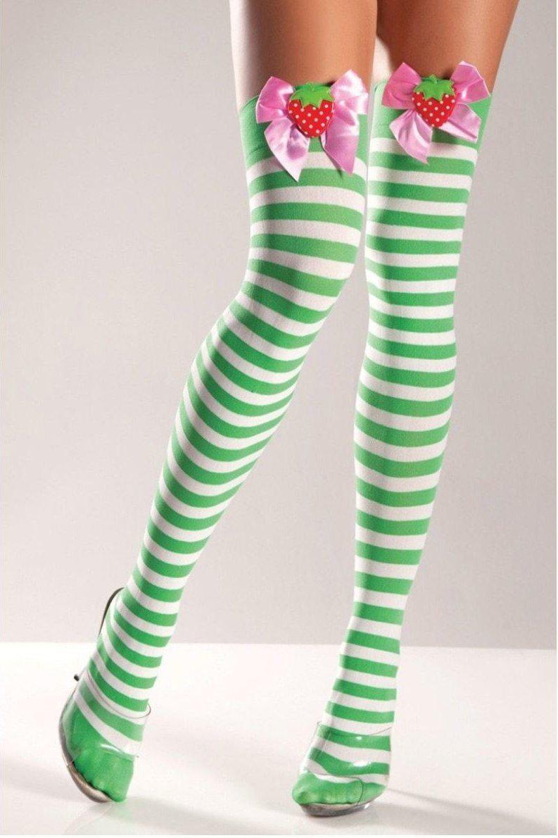 Striped Thigh Highs-Thigh High Hosiery-BeWicked-Green-O/S-SEXYSHOES.COM