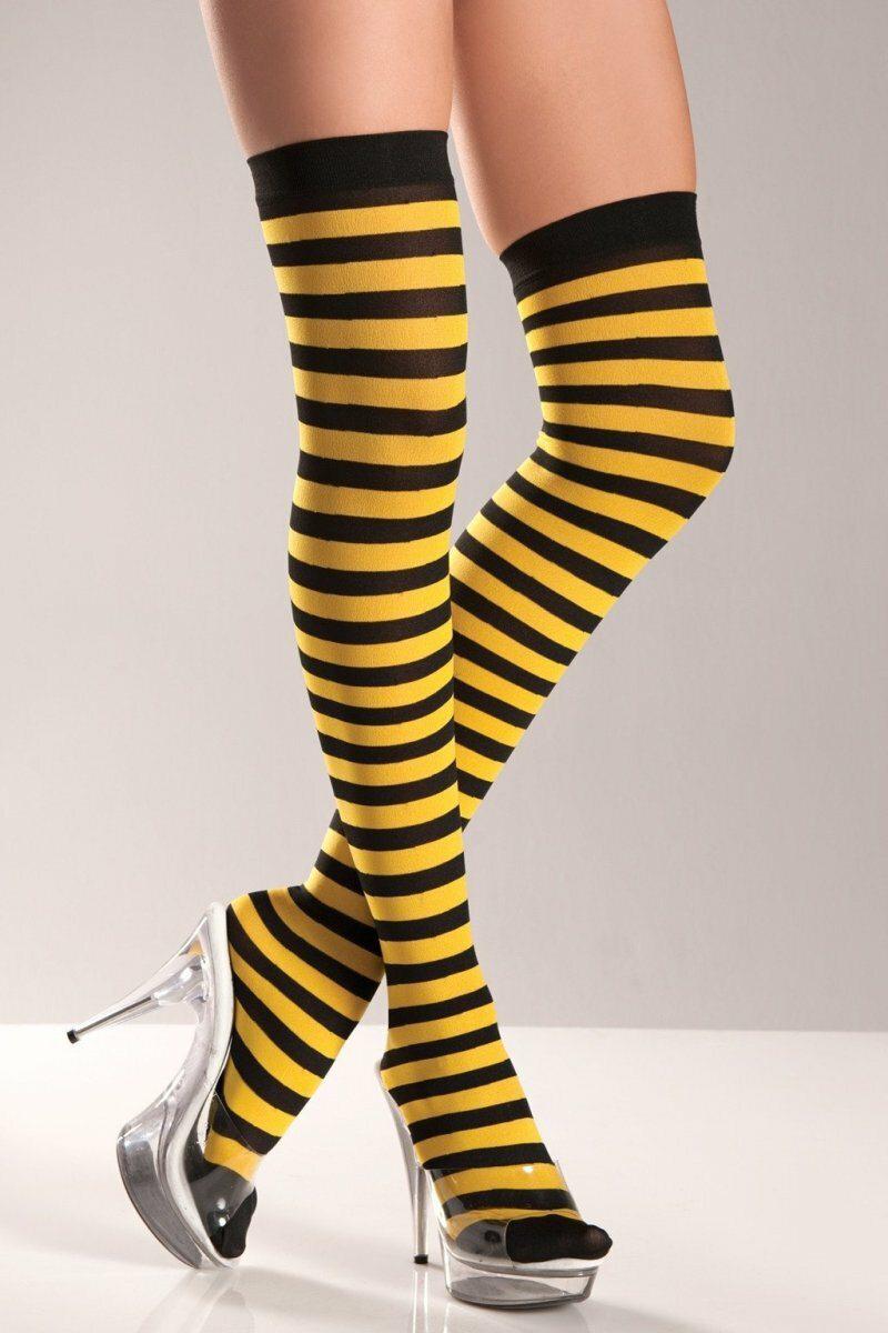 Striped Thigh Highs-Thigh High Hosiery-BeWicked-Yellow-O/S-SEXYSHOES.COM