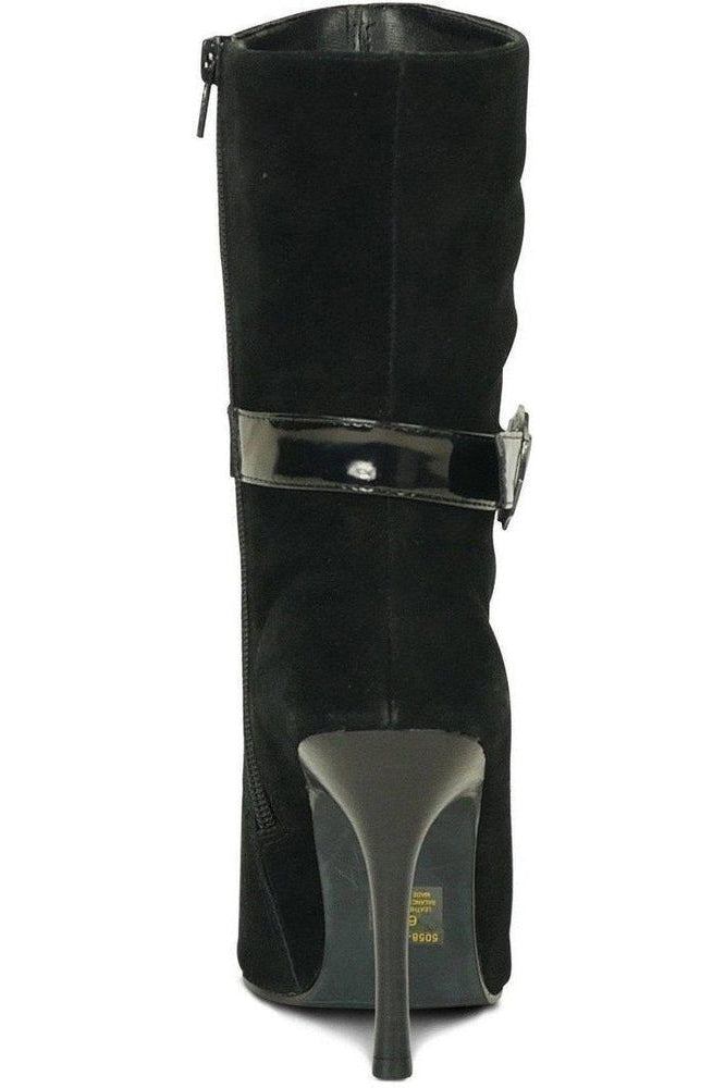 Suede Boot Stacked Heel-Black-Sexyshoes Brand-Ankle Boots-SEXYSHOES.COM
