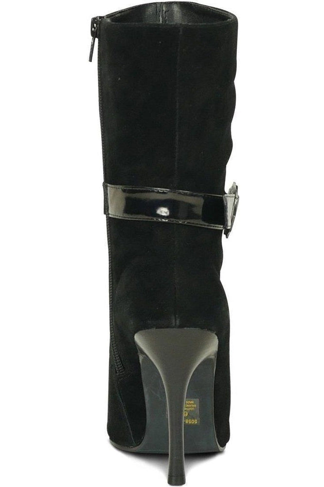 Suede Boot Stacked Heel-Black-Sexyshoes Brand-Ankle Boots-SEXYSHOES.COM