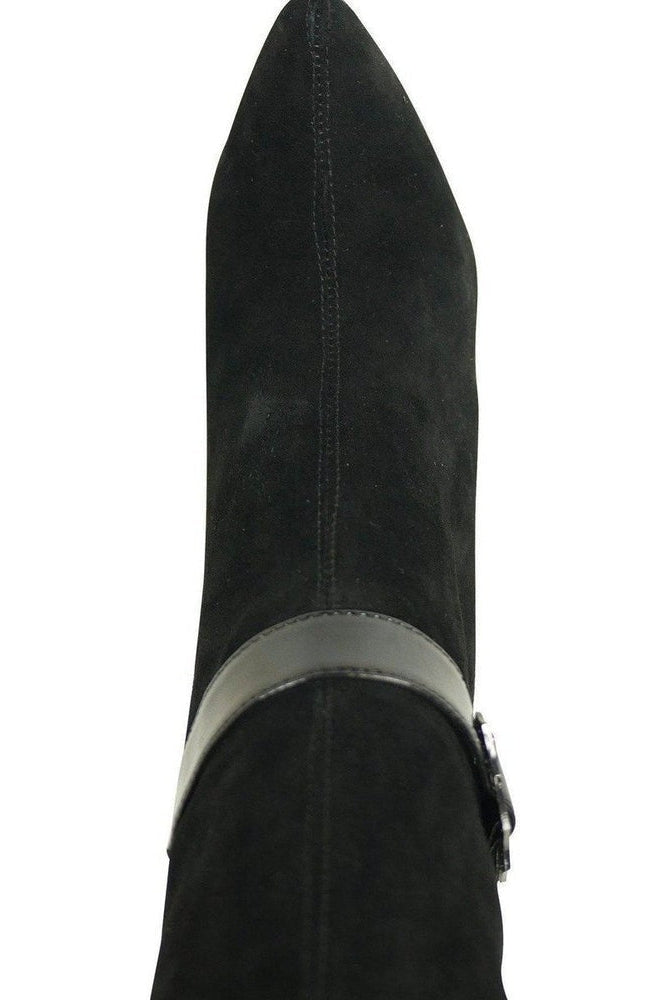 Suede Boot Stacked Heel-Black-Sexyshoes Brand-Ankle Boots-SEXYSHOES.COM