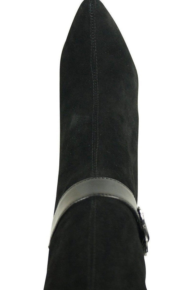 Sexyshoes Brand Suede Boot Stacked Heel Black in Black Genuine Leather
