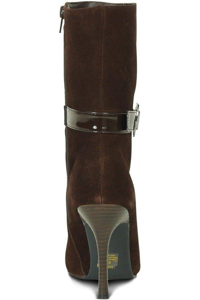 Sexyshoes Brand Suede Boot Stacked Heel Brown in Brown Genuine Leather
