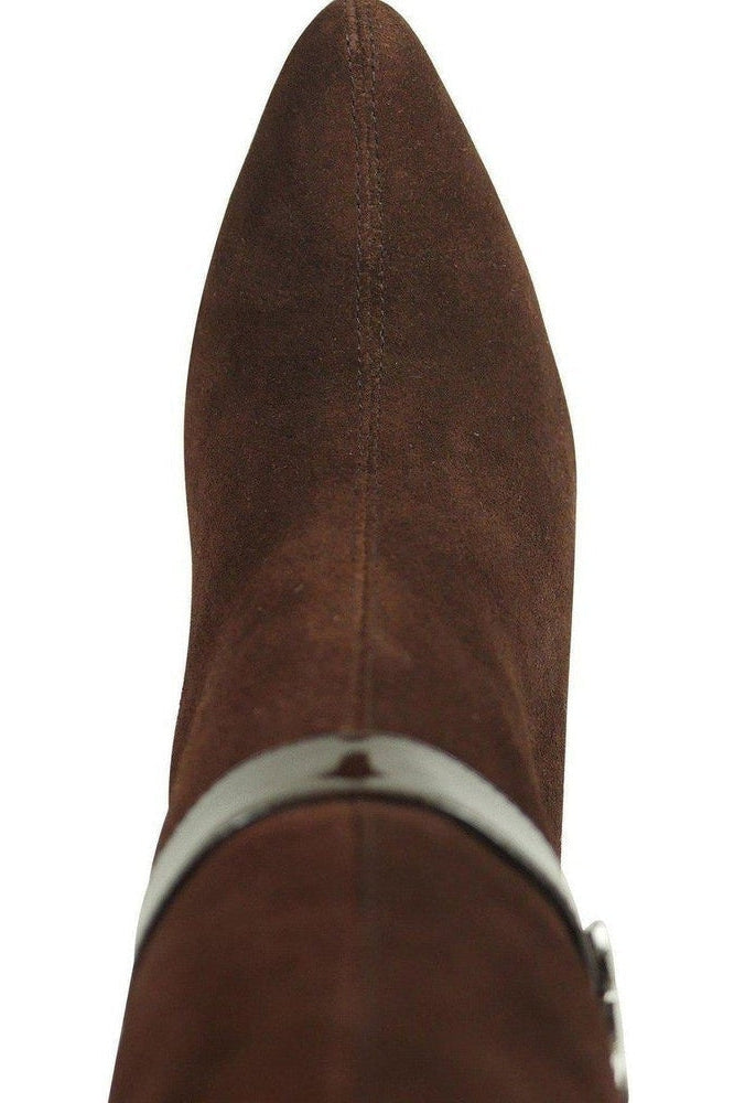 Sexyshoes Brand Suede Boot Stacked Heel Brown in Brown Genuine Leather