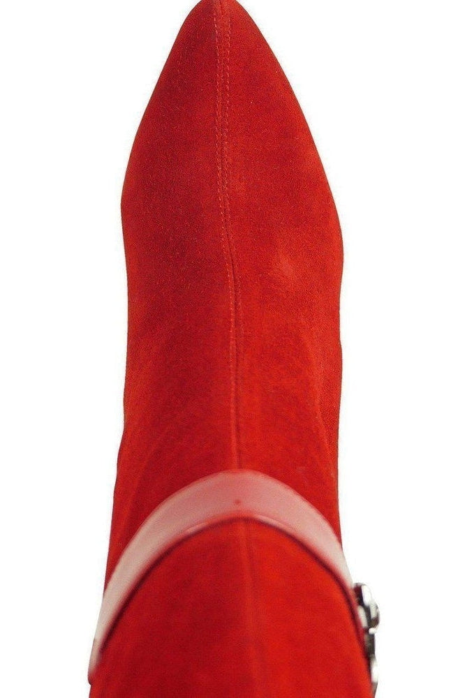 Suede Boot Stacked Heel-Red-Sexyshoes Brand-Ankle Boots-SEXYSHOES.COM