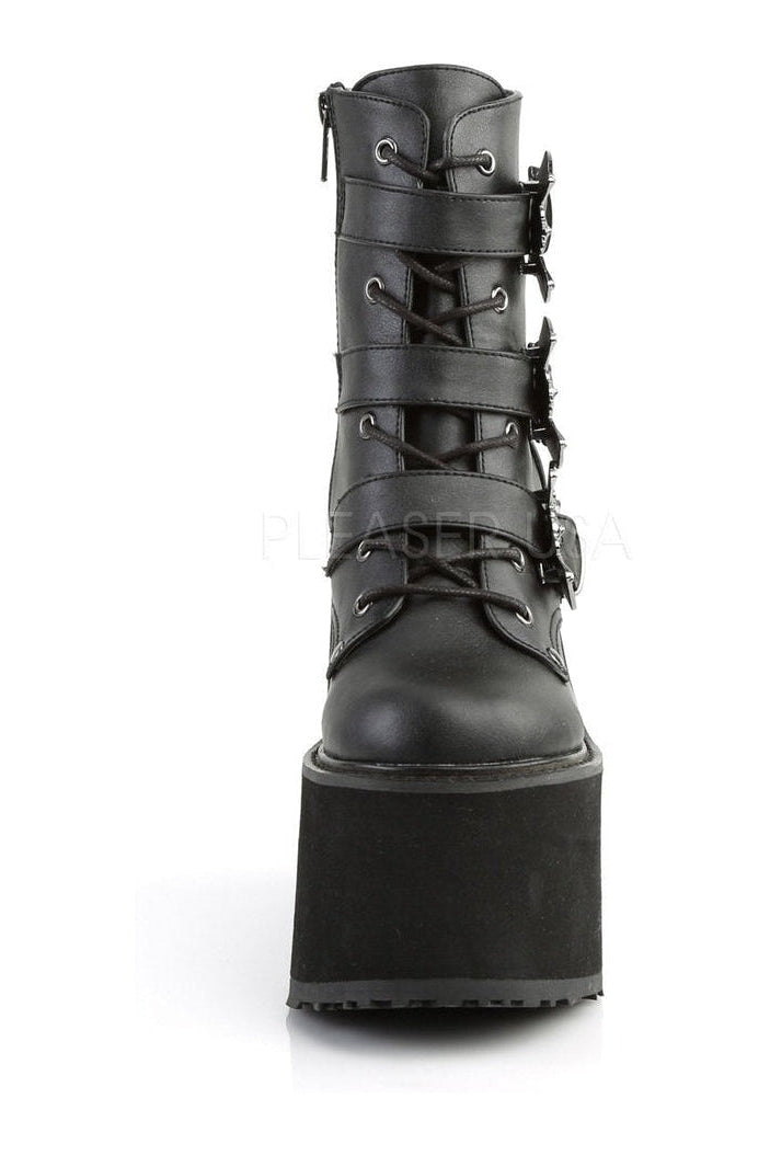 SWING-103 Demonia Wedge | Black Faux Leather-Demonia-Ankle Boots-SEXYSHOES.COM