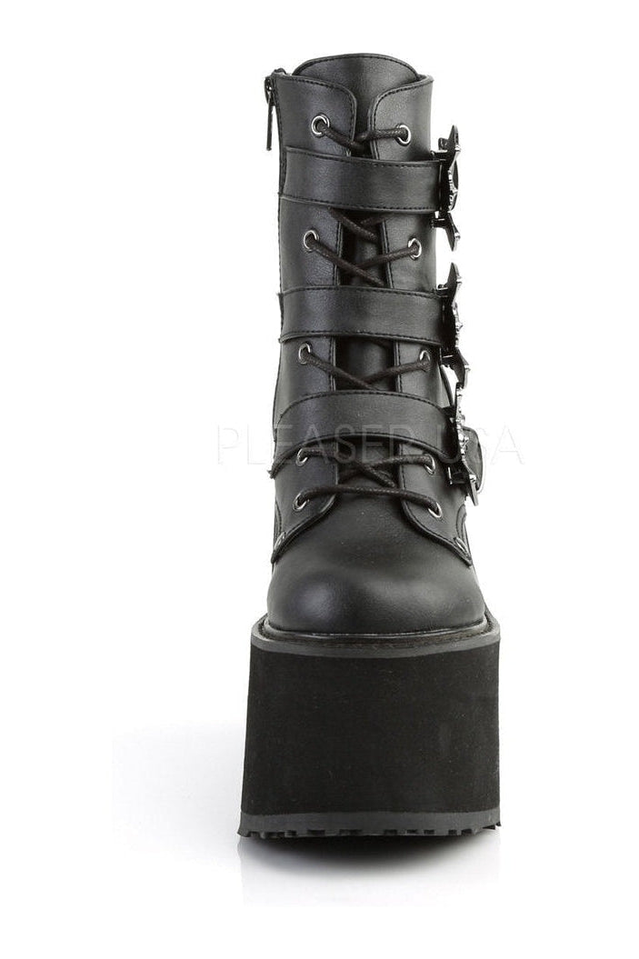 SWING-103 Demonia Wedge | Black Faux Leather