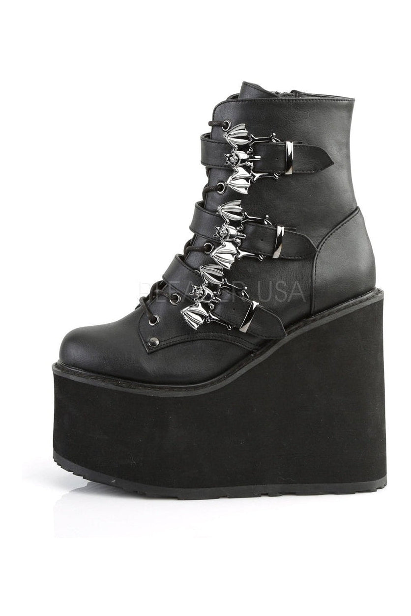 SWING-103 Demonia Wedge | Black Faux Leather-Demonia-Ankle Boots-SEXYSHOES.COM