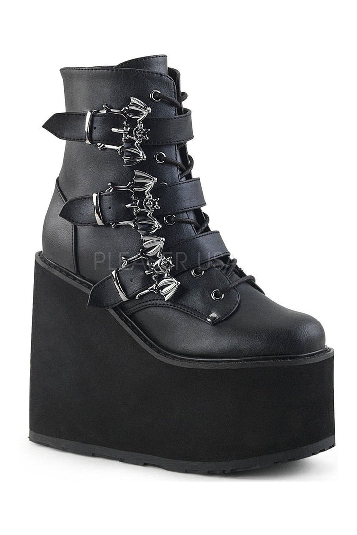 SWING-103 Demonia Wedge | Black Faux Leather-Demonia-Black-Ankle Boots-SEXYSHOES.COM