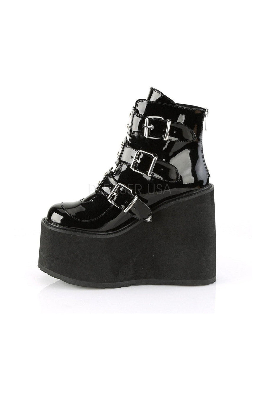 Demonia SWING-105  Platform Pump in Black Patent