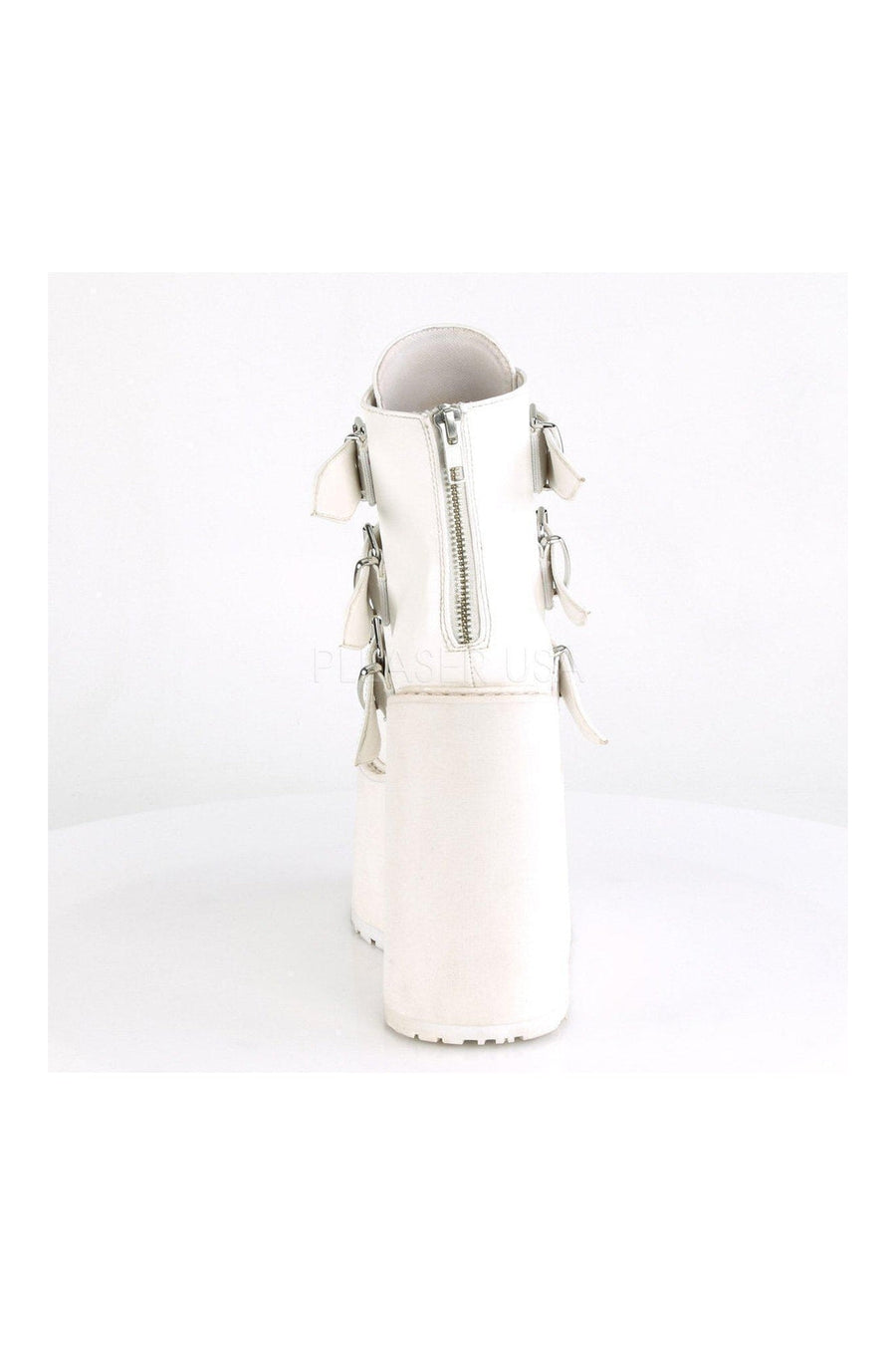 Demonia SWING-105  Platform Pump in White Faux Leather
