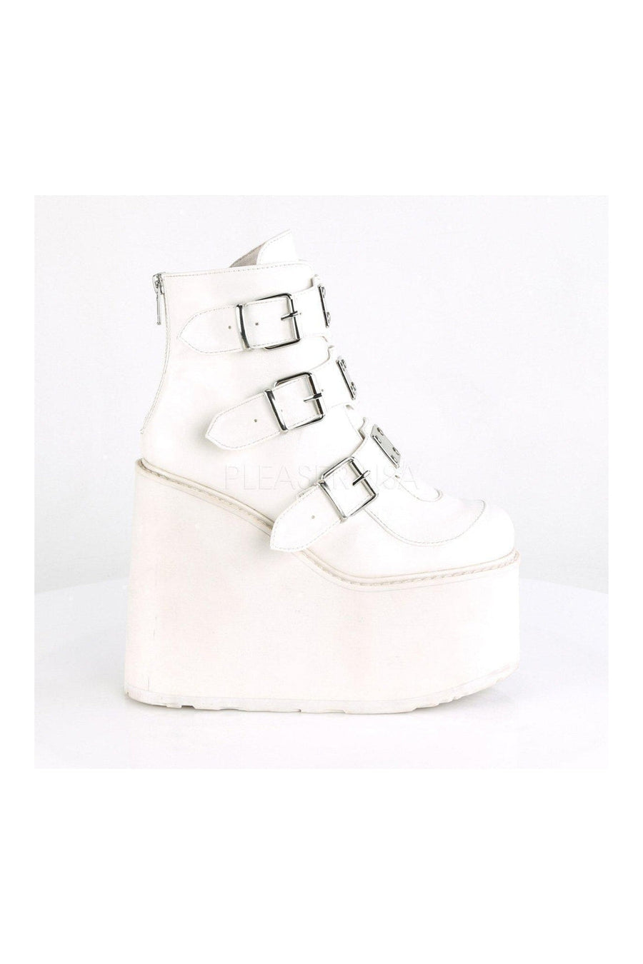 Demonia SWING-105  Platform Pump in White Faux Leather