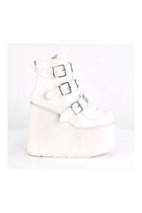 Demonia SWING-105  Platform Pump in White Faux Leather