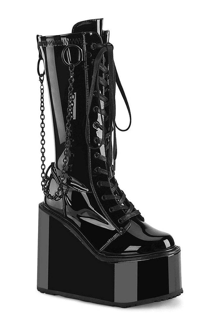 SWING-150 Knee Boot | Black Patent-Knee Boots-Demonia-SEXYSHOES.COM