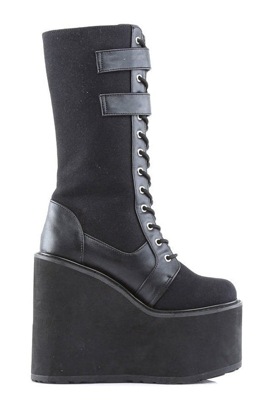 SWING-221 Demonia Wedge | Black Faux Leather-Demonia-Ankle Boots-SEXYSHOES.COM