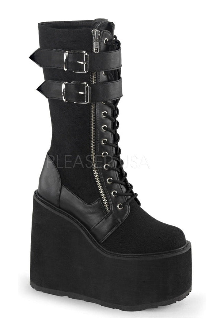 SWING-221 Demonia Wedge | Black Faux Leather-Demonia-Black-Ankle Boots-SEXYSHOES.COM