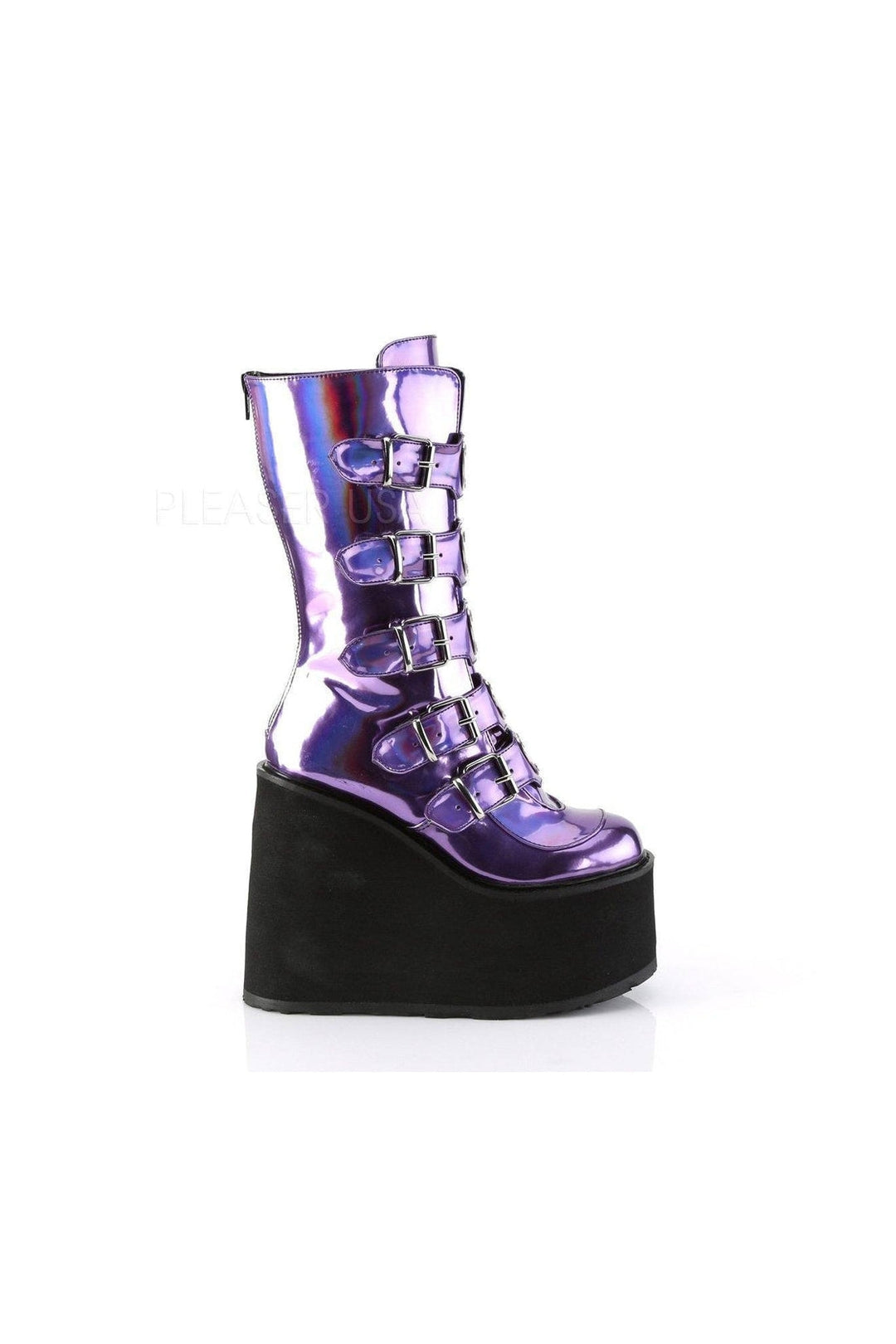 SWING-230 Demonia Knee Boot | Purple Faux Leather-Demonia-SEXYSHOES.COM
