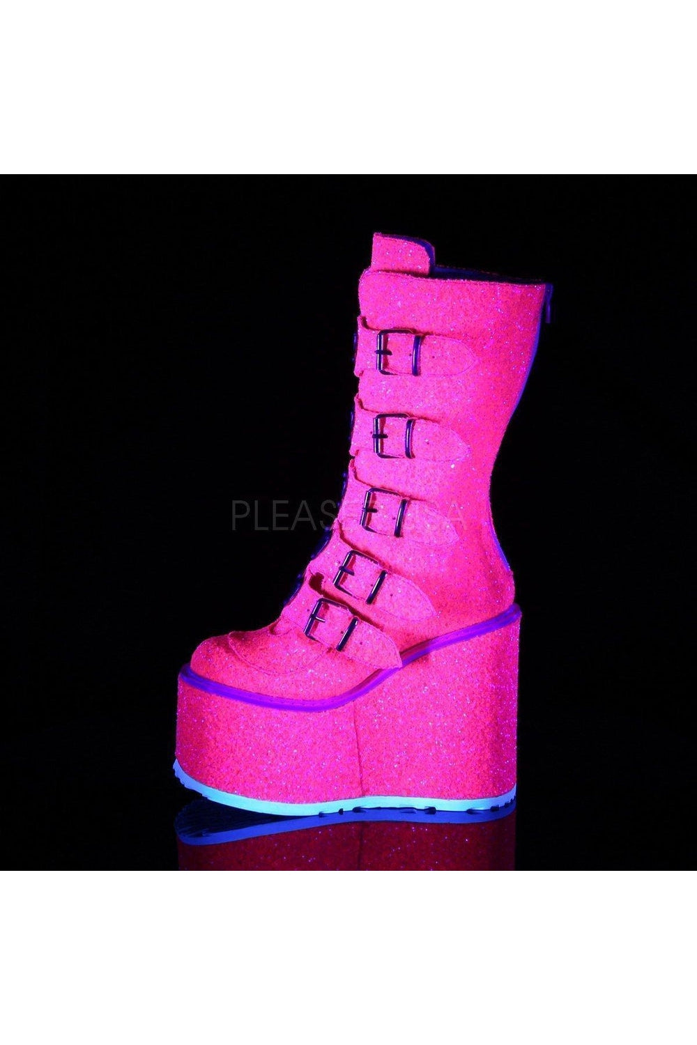 Demonia SWING-230G  Knee Boot in Pink Glitter