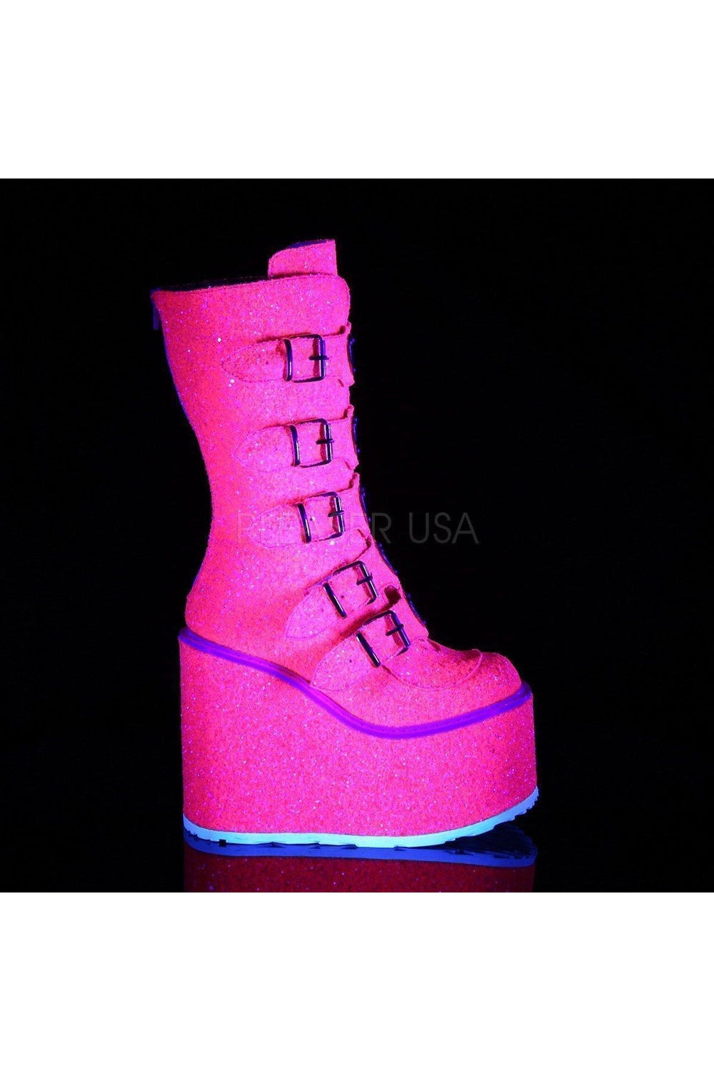 Demonia SWING-230G  Knee Boot in Pink Glitter