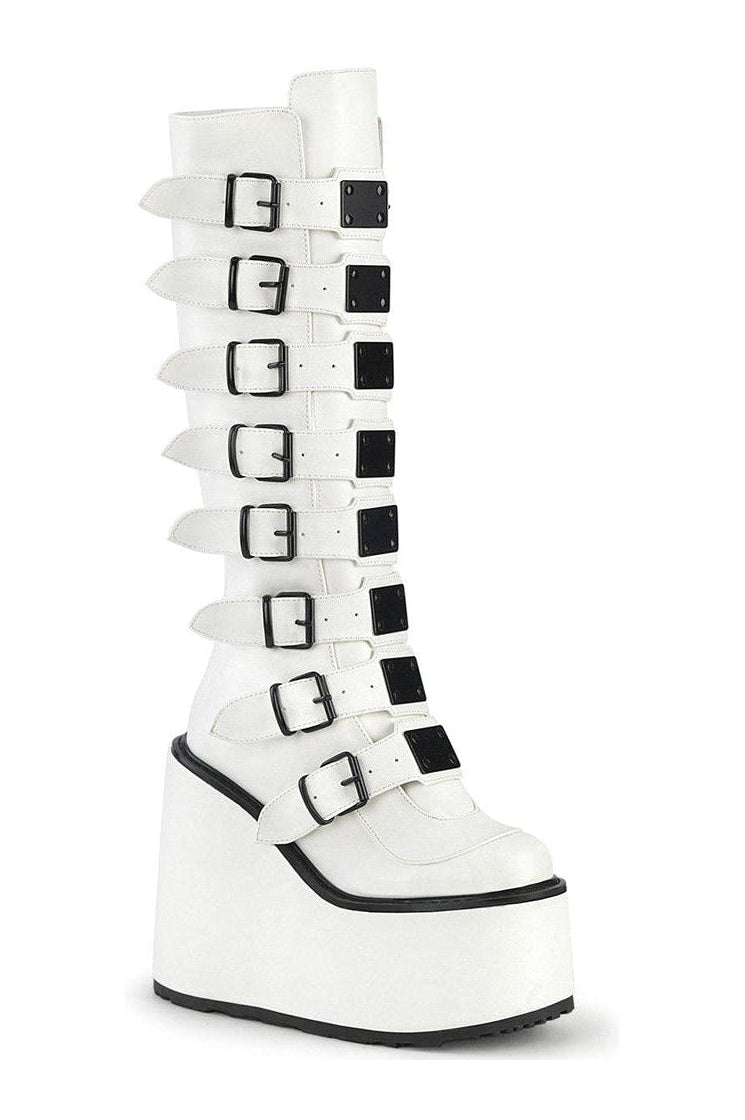 SWING-815 Knee Boot | White Faux Leather-Knee Boots-Demonia-SEXYSHOES.COM