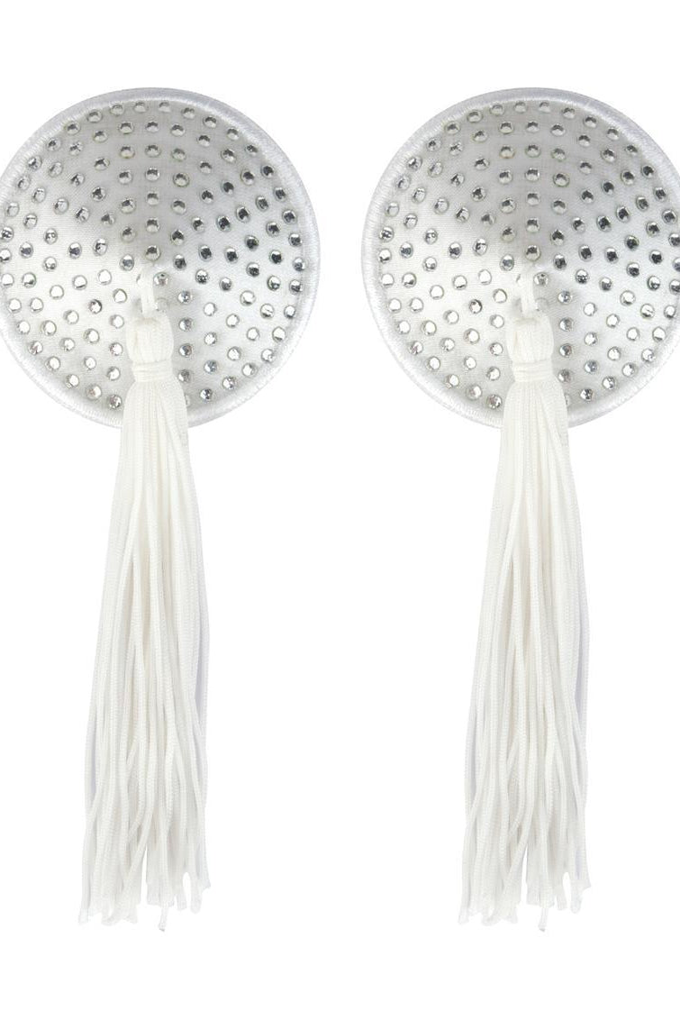 Peekaboo Pasties Rhinestone & Tassel Pasties in White  from SexyShoes.com