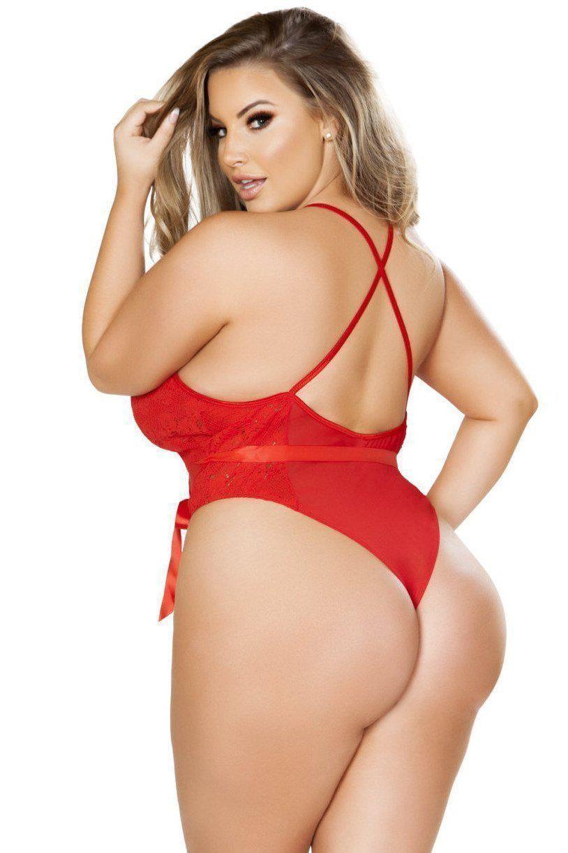 Teddy with Cute Bow and Criss-Cross Front | Plus Size-Roma Confidential-SEXYSHOES.COM