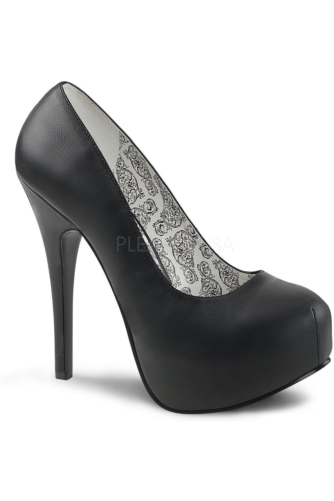 TEEZE-06W Pump | Black Faux Leather-Pleaser Pink Label-Black-Pumps-SEXYSHOES.COM