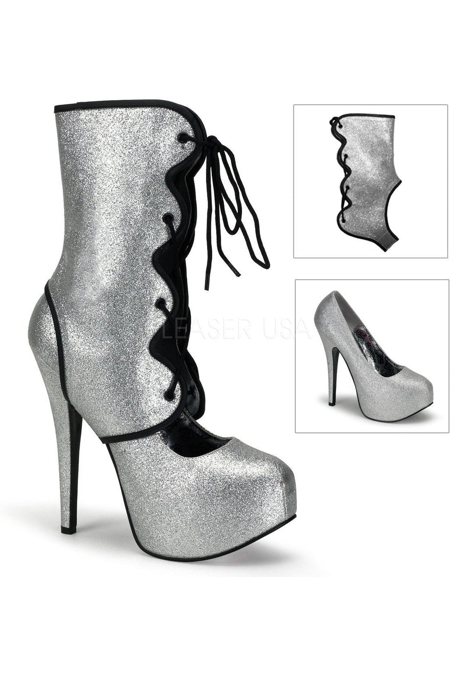 Bordello TEEZE-31G Pump in Silver Glitter from SexyShoes.com