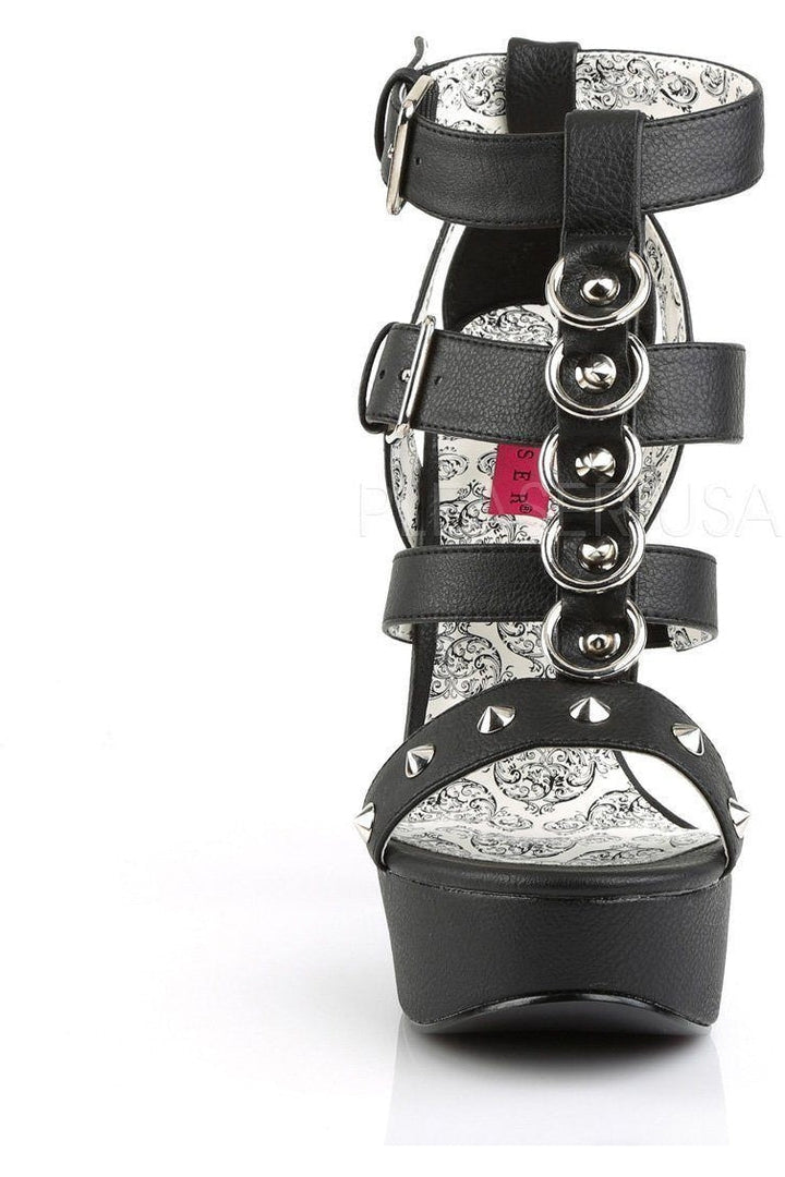 TEEZE-42W Sandal | Black Faux Leather-Pleaser Pink Label-Sandals-SEXYSHOES.COM