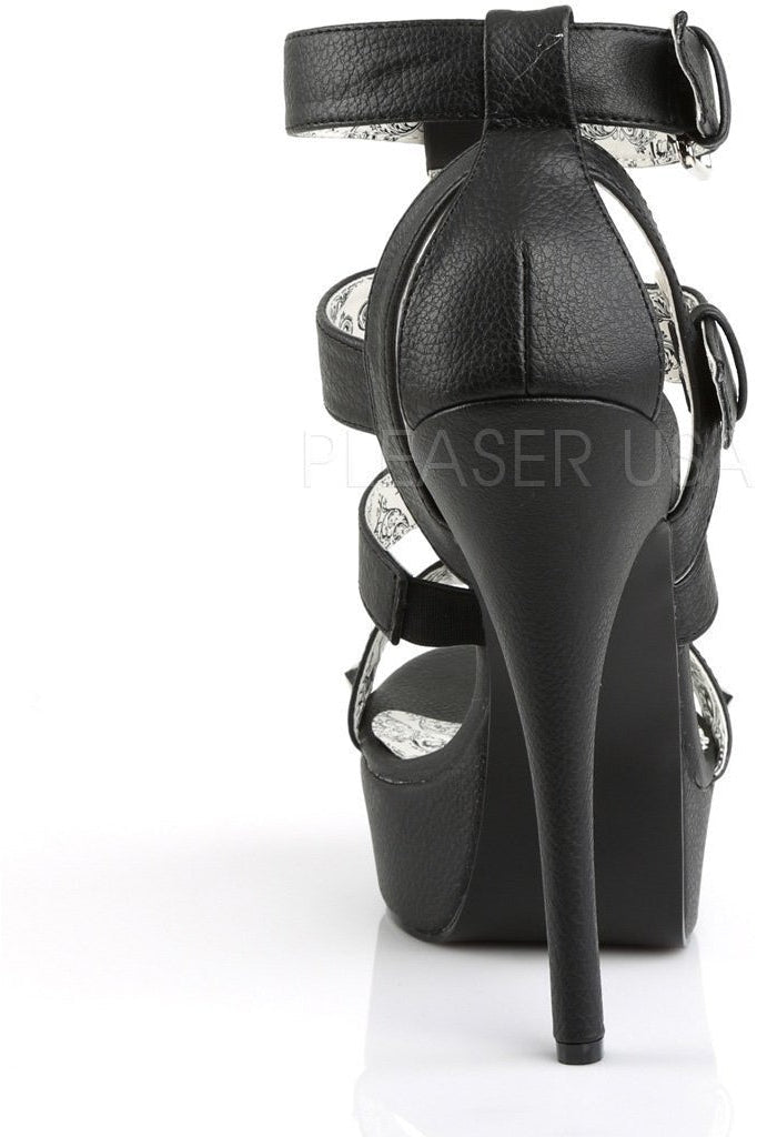 TEEZE-42W Sandal | Black Faux Leather-Pleaser Pink Label-Sandals-SEXYSHOES.COM